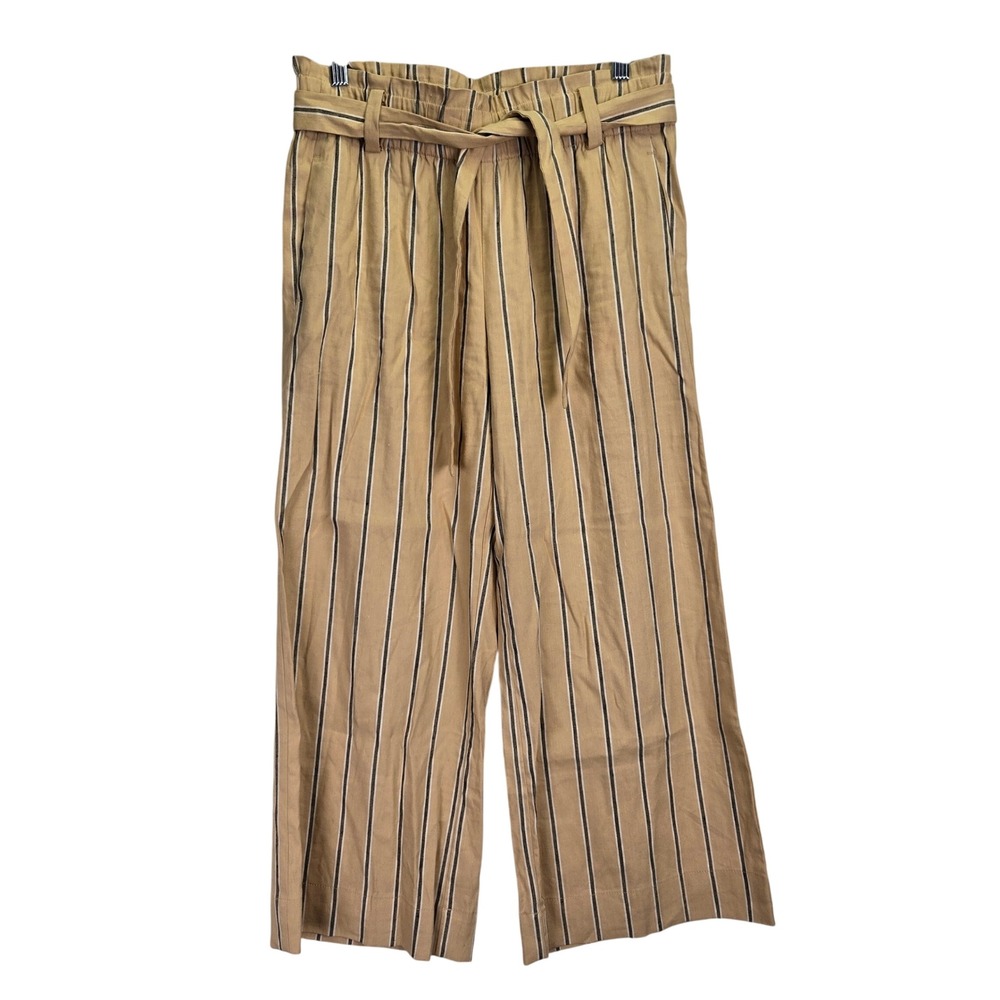 J Jill Linen Blend Striped Wide Leg Crop‎ Pants Belt XS Womens Boho Academia